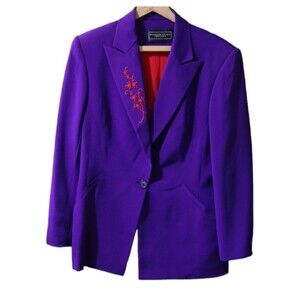 Richard Tyler Couture Vintage Purple & Red Embroidered Silk Blazer 12